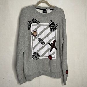 WT02 Embroidered Patched Logos CrewNeck Streetwear Sweatshirt Men Size XL‎ Gray